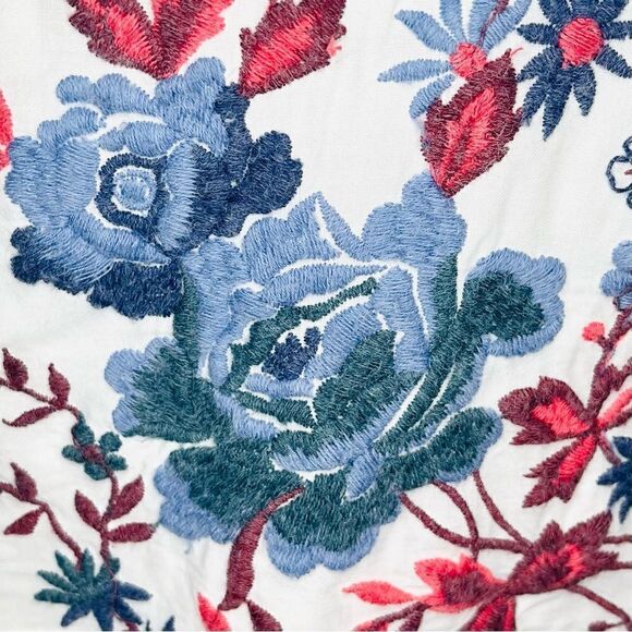 Drew Off the Shoulder Floral Pink and Blue Embroidered Top Ivory White S - Picture 10 of 13